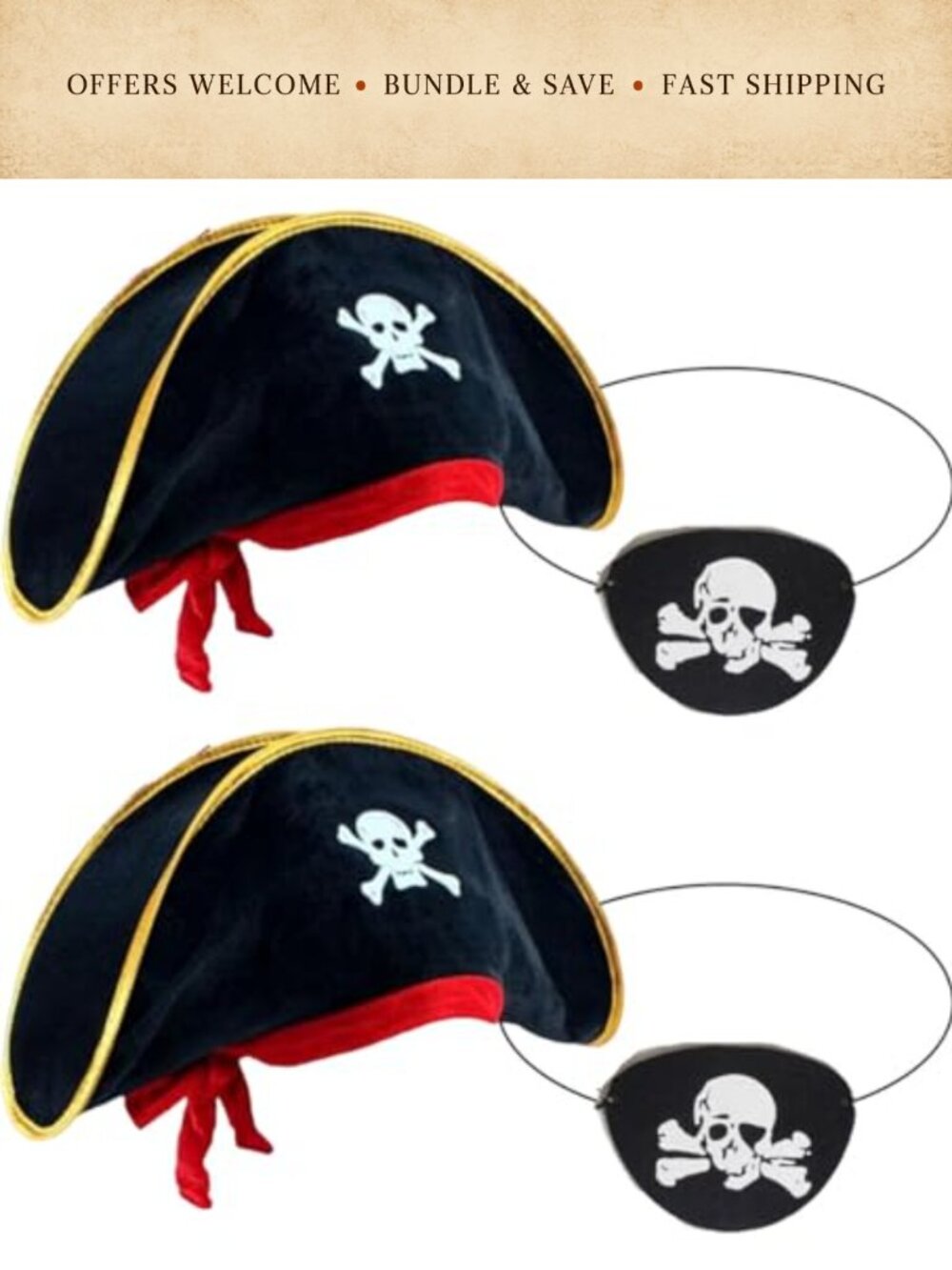 Pirate Hat Skull Print Captain Costume Cap with Eye Patch Fancy Dress